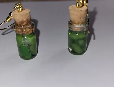 Pickle Jar Earrings Gold Tone Wire Vegetable Dill Charm Bottle • $8.50