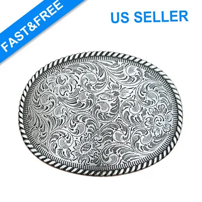 Silvery Belt Engraved Oval Antique Copper Finish Western Cowboy Belt Buckle NEW • $10.86
