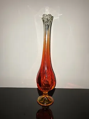 Viking Amberina Vase 15  Tall Stretch Swung Orange Retro • $65
