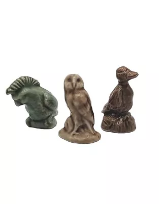 Wade England Lot Of 3 Miniature Ceramic Bird Figurines Green Parrot Owl Duck • $6.90