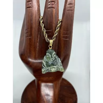 Vintage 1/20 12k Gold Rope Chain Necklace W Hand Made Nephrite Jade Buddha Pen • $84