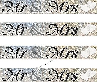 £1.95 • Buy 12ft Sparkly Mr + Mrs Silver + White Heart Foil Banner Wedding Party Wall Decor