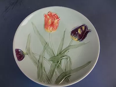 Zell Georg Schmider Tulips Green Majolica Plate 723 VTG.  Made In Germany D 825 • $20