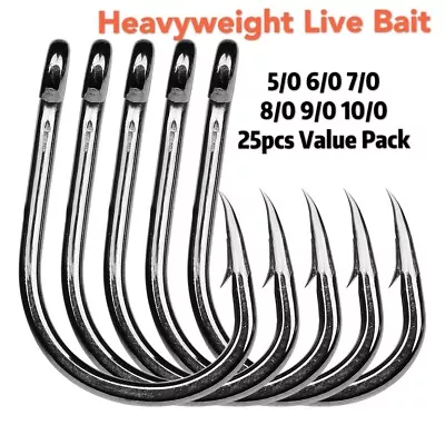 $14.95 • Buy 5/0-10/0 Chemically Sharpened 4X Strong Live Bait Hooks Value Bulk Pack 