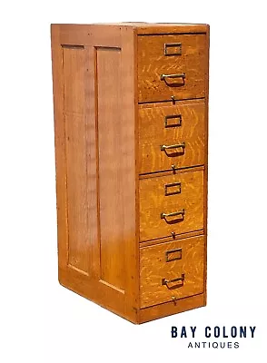 Antique Tiger Oak 4 Drawer Wood File Cabinet • $1250