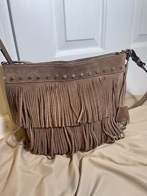 Michael Kors Billy  Fringe Medium Convertible  Purse Dune Suede Leather • $92