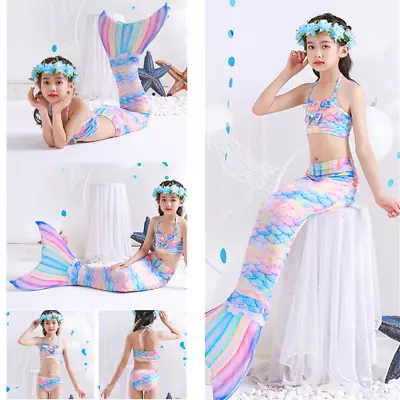 Mermaid Tails Swimsuit Girls Princess Bikini Set Beach Swimming Pool Costume • £11.66