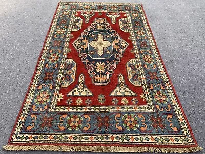 Authentic Hand Knotted Afghan Kazak Wool Area Rug 5.2 X 3.1 Ft (2150 HM) • £138.88