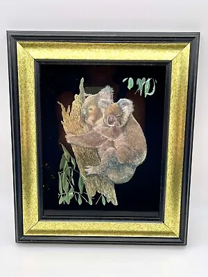 Vintage Kafka USA Foil Art Framed Koala Bears Holographic Wall Hanging 1985 • $20