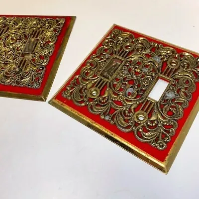 Pair Vintage Spanish Style Red And Brass Tone Light Switch Plate Covers *READ* • $14.99