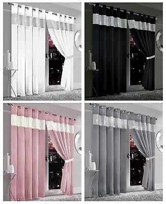 £29.95 • Buy Diamante Blackout Eyelet Curtains Black Out Ring Top Ready Made Curtain Pair 