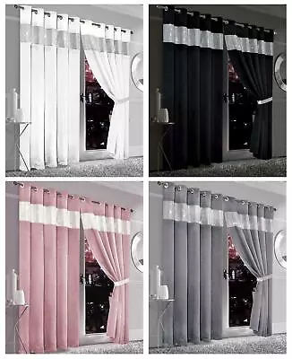 £29.95 • Buy Diamante Blackout Eyelet Curtains Black Out Ring Top Ready Made Curtain Pair 