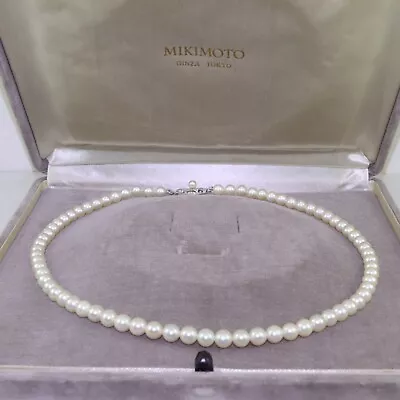 Vintage Mikimoto Akoya Pearl (5.5-6.0mm) Necklace 17  Silver Clasp W/Case • $650