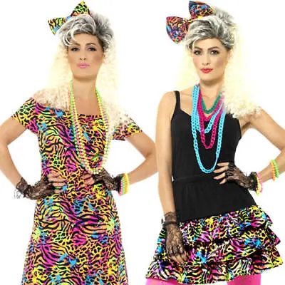 80s Party Girl Ladies Fancy Dress 1980's Neon Retro Dancer Adults Womens Costume • £15.99