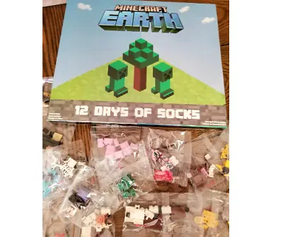 Minecraft Lot 12 Days Of Socks Advent Calendar & 16pc Building Blocks Set Toy • $44.99