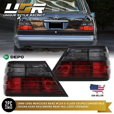 DEPO Pair Euro Red / Smoke Tail Lights For 1986-1995 Mercedes Benz E Class W124 • $92.96