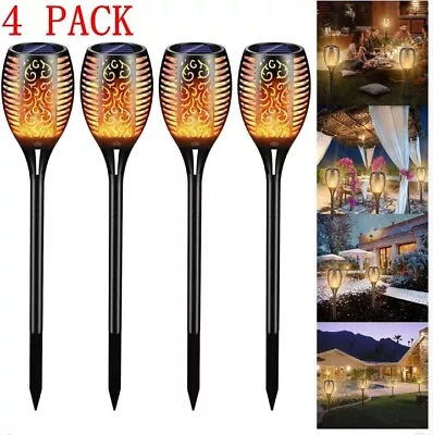 4Pack Solar Outdoor Lights Flame Effect Stake Garden Path Flickering LED Lamp • £8.99