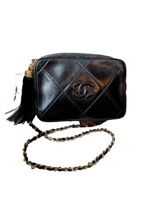 $1800 • Buy Chanel Vintage Black Mini Camera Tassel Bag Lambskin