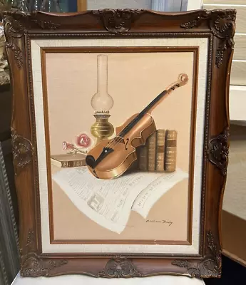 Vintage Original Still Life Painting With Violin And Books By  William Bisley • $50