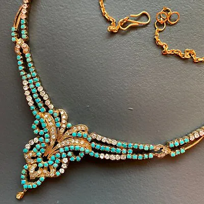 Vintage Victorian Rev Necklace - Mughal Mogul - Turquoise Glass  Rhinestones   • $394