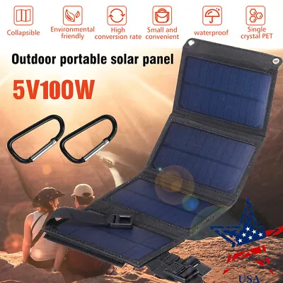 $26.88 • Buy USB Solar Panel Kit Folding Power Bank Outdoor 100W Camping Hiking Phone Charger
