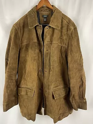 J Crew Heavy Duty Brown Suede Leather Car Coat Jacket Mens Size XL Fully Lined • $65