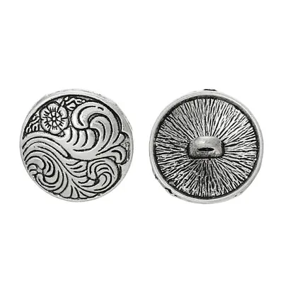 17mm Round Shank Buttons Carved Flower Pattern Antique Silver Metal Cardigan • £3.80