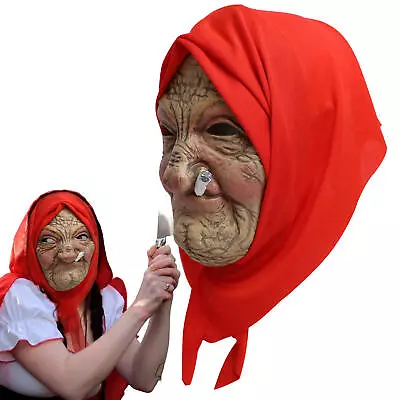 Grandma Face Cover Halloween Costume Old Women Face Cover With Red Turban Good • £13.88