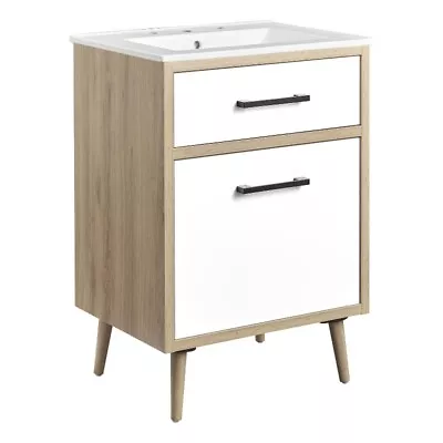 Modway Maverick 24  Wood Bathroom Vanity With Tapered Legs In White/Oak • $292.79