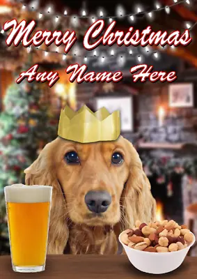 Cocker Spaniel Dog Merry Christmas Pub Pint Greeting Personalised Card A5 PX17 • £3.25