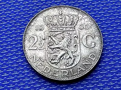 1966 Netherlands 2 1/2 Gulden Coin AU .720 Silver  15g33mm   #ZD11 • $31.26