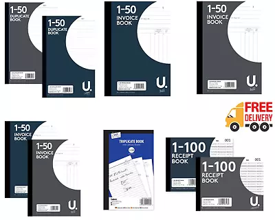 Invoice Duplicate  Receipt Book Pad Numbered 1-801-100 Page + 2 Carbon Copy • £2.75