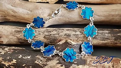 Blue Abalone Flower Bracelet Silver Plate 17cm Long • £12.75