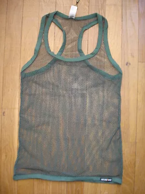 Tank Top Size L Khaki Fishnet Transparent Manview By NEOFAN Sexy Ref M10 • £26.86