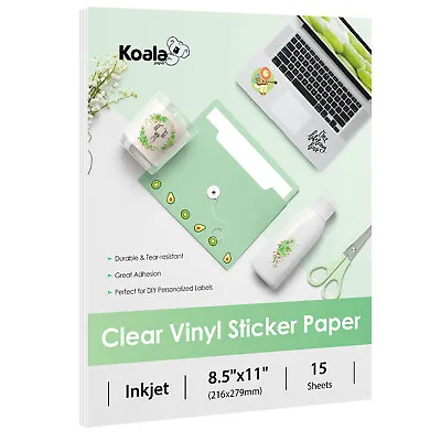 Koala Clear Sticker Paper For Inkjet Printable Vinyl Sticker Paper Waterproof 15 • $9.89