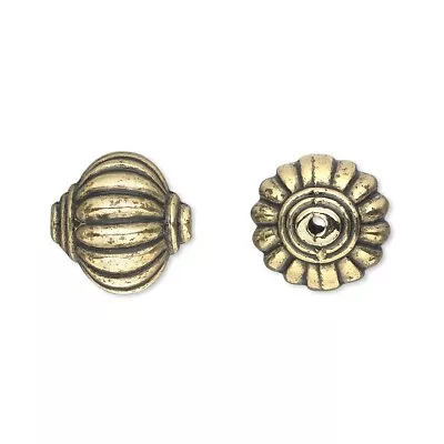 Steampunk Fancy Ribbed Antique Gold 14mm Round Beads CCB Acrylic 6 Pcs • $6.95