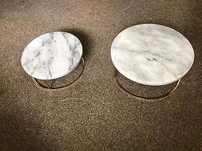 Cake Stands White Marble Brass Metal Set Of 2 • £45