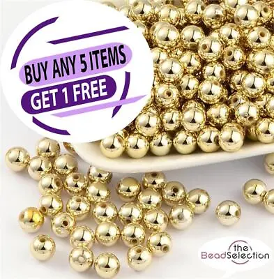 PREMIUM QUALITY GOLD PLATED ACRYLIC SPACER BEADS 4mm 6mm 8mm 10mm JEWELLERY  • £1.99