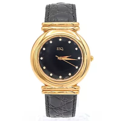 ESQ Movado 14K Gold Plated Stainless Steel Diamond Men's Quartz Watch FOR REPAIR • $0.99