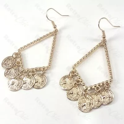 SILVER/GOLD PLATED Coins CHANDELIER Gypsy Discs EARRINGS Retro Triangles DROP • $3.78