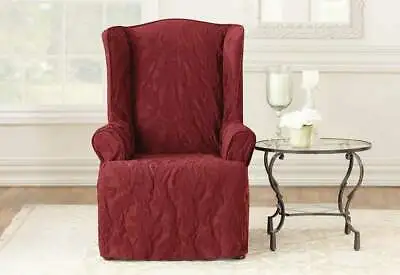 Matelasse Damask Wing Chair One Piece Slipcover Chili By Sure Fit Washable F • $75