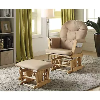 ACME Rehan 2Pc Pack Glider Chair & Ottoman Taupe Mfb & Natural Oak • $291.49