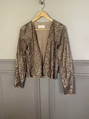 Zadig & Voltaire Cashmere Wool Gold Sparkly Metallic Sequin Knitted Cardigan • £45