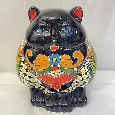 Mexican Talavera Planter Fat Cat Blue Eyes Pot Planter Folk Art Pottery Mexico • $55.25