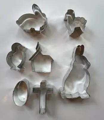7 Piece EASTER Cookie Cutter Set Egg 2 Rabbits Chick Lamb  Cross And Church • $5.99