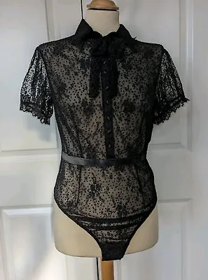 Victoria's Secret Black Sheer Lace Jersey Mesh Blouse Body Medium Bnwt Rrp £59 • £24.99