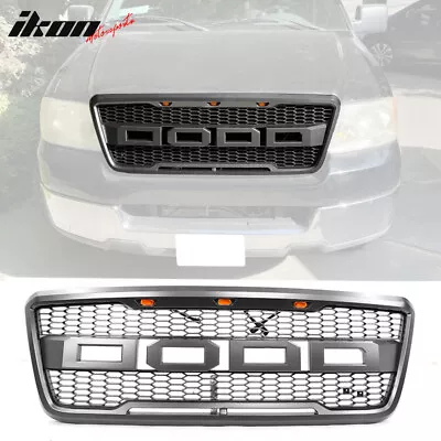 Fits 04-08 Ford F-150 R Style Front Bumper Upper Grille W/ LED Lights Grey ABS • $86.46