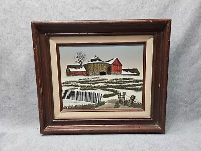 Original H Hargrove Round Barn In Winter Oil Painting On Canvas Signed 13 X 15 • $24.77