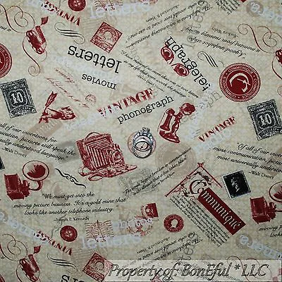 BonEful Fabric FQ Cotton Quilt Brown B&W Letter Camera Antique Shabby Chic Print • $5.13