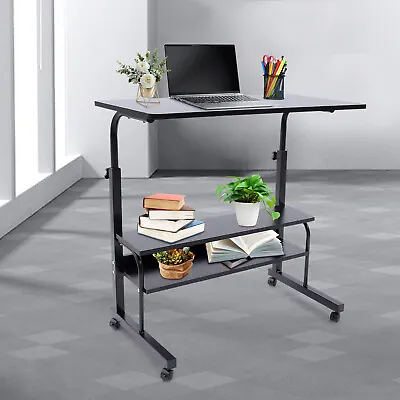 Home Adjustable Rolling Laptop Computer Table Over Bed Desk Food Tray Stand • $32.30